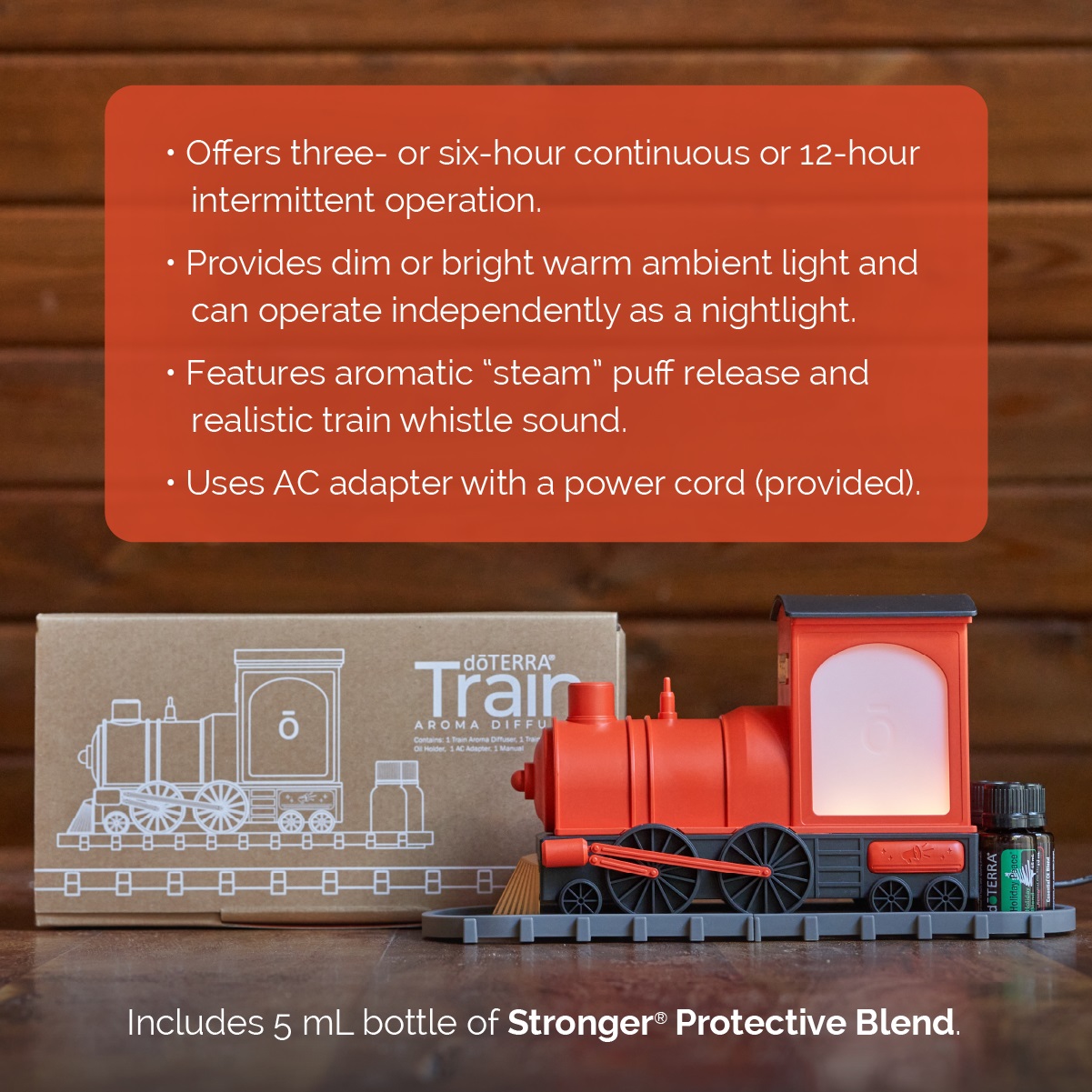 Purple 300ml essential oil train diffuser with night light