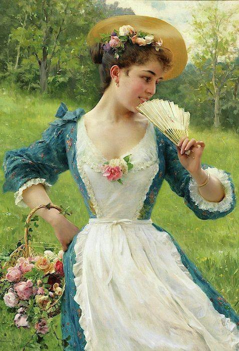 Federico Andreotti、Idillio、希少画集より、新品額装付 Federico Andreotti's painting A New Basket of Flowers