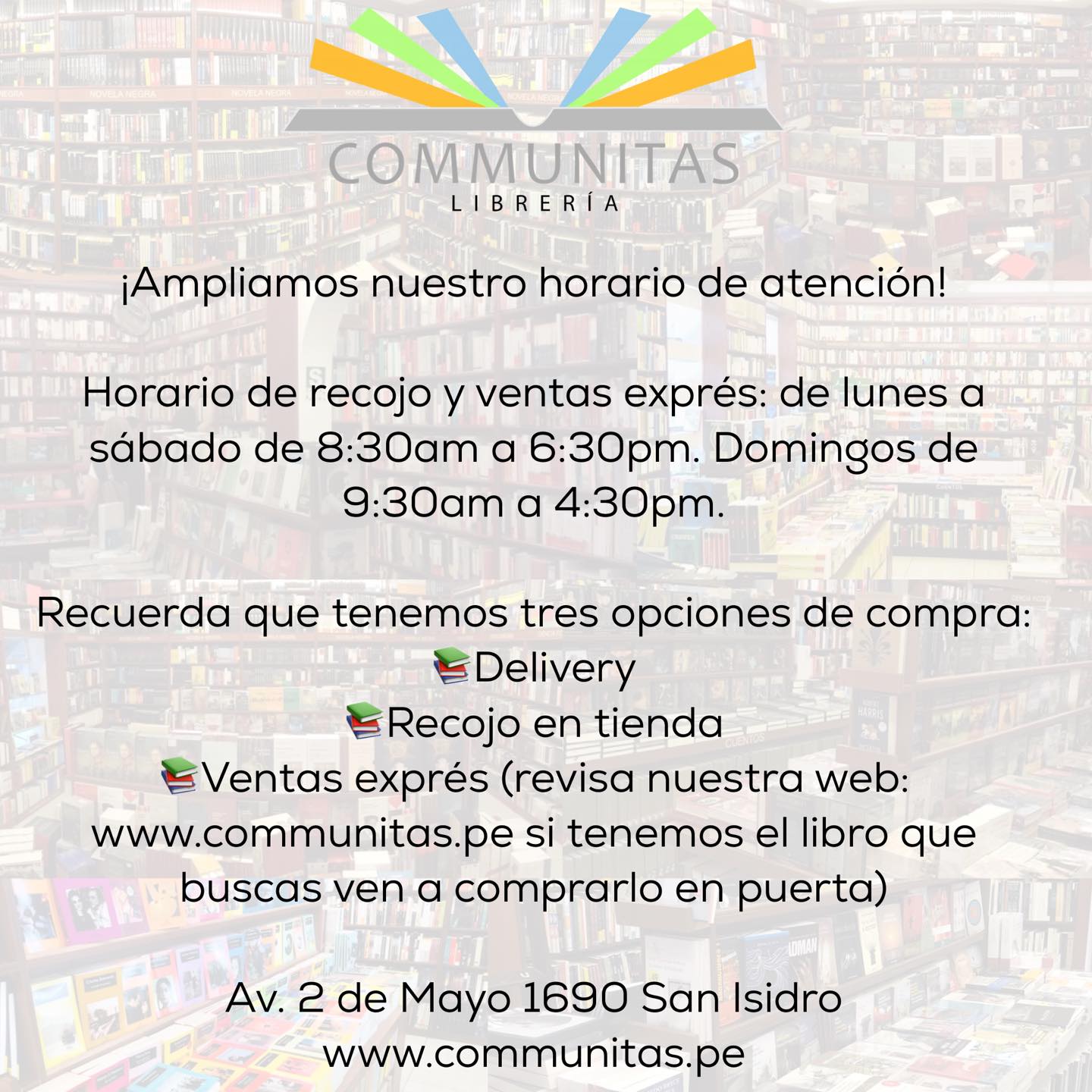📚¡Ampliamos nuestro horario de... - Librería Communitas | Facebook