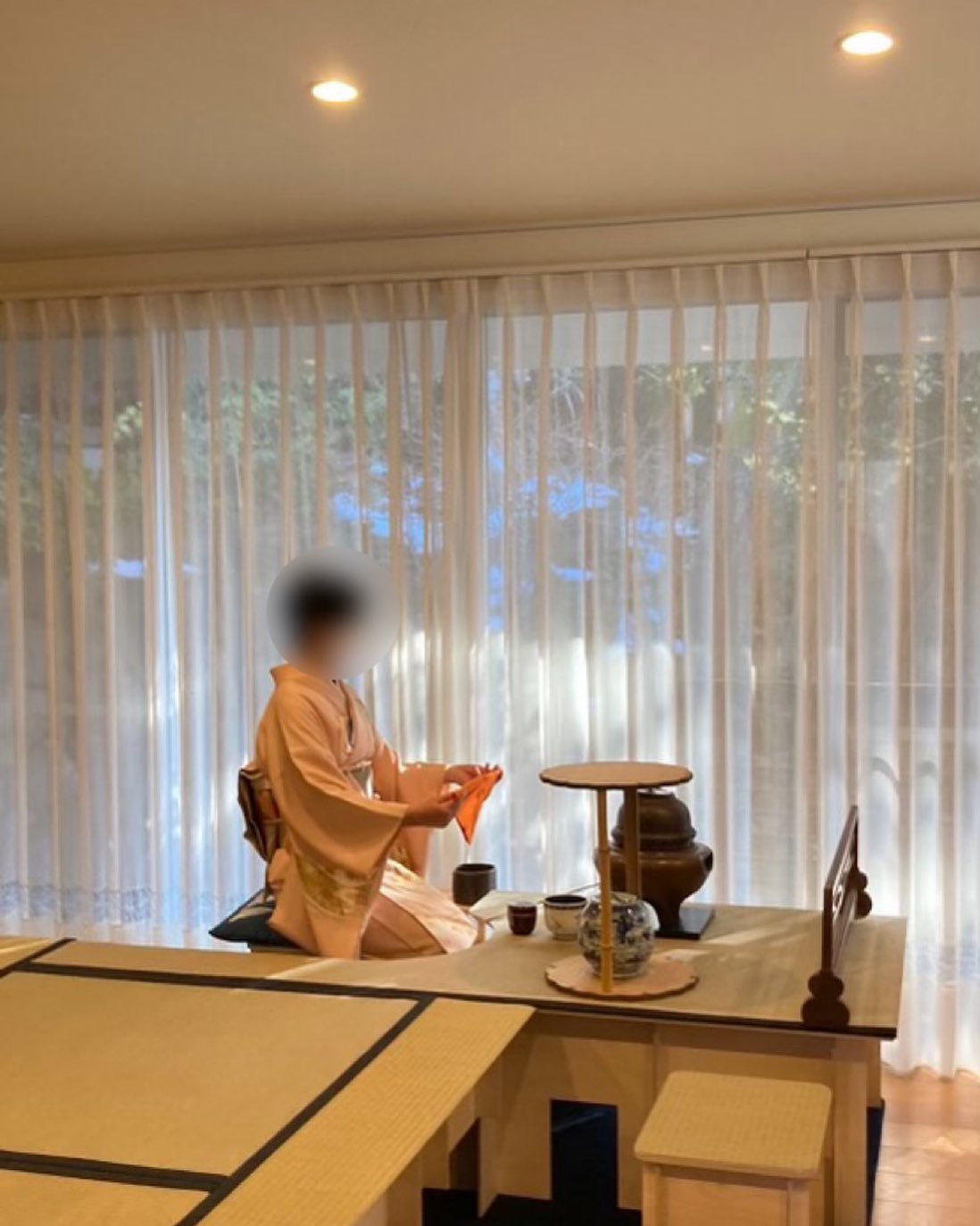 組み立て式 立礼棚（有圓卓）段ボールタイプ 炉/風炉畳2種付属、茶会