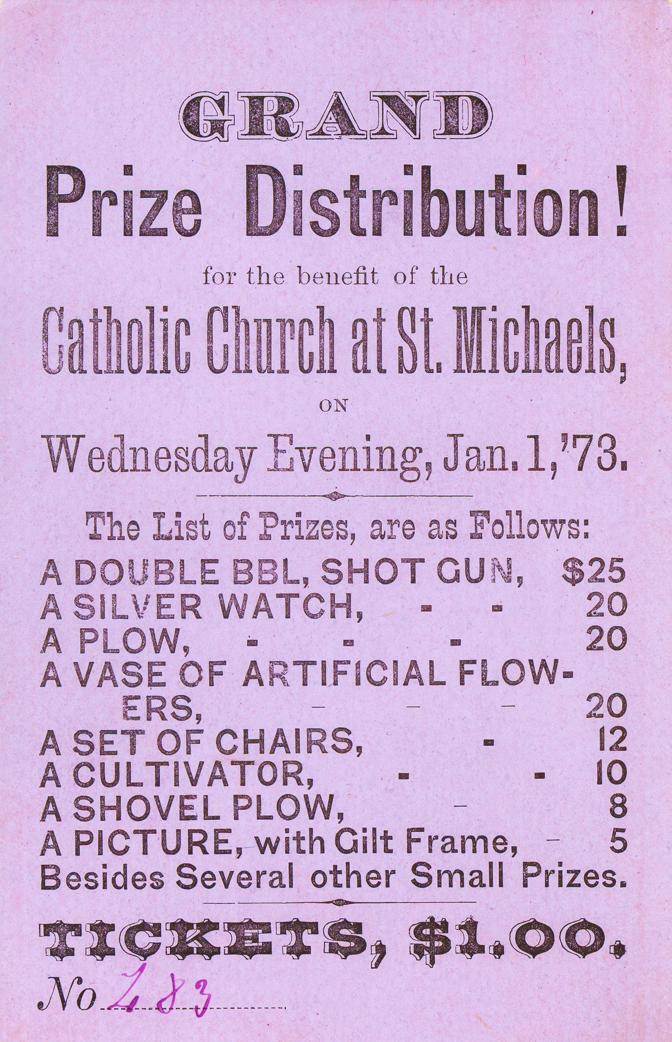 This original raffle... - St. Michael Historical Society