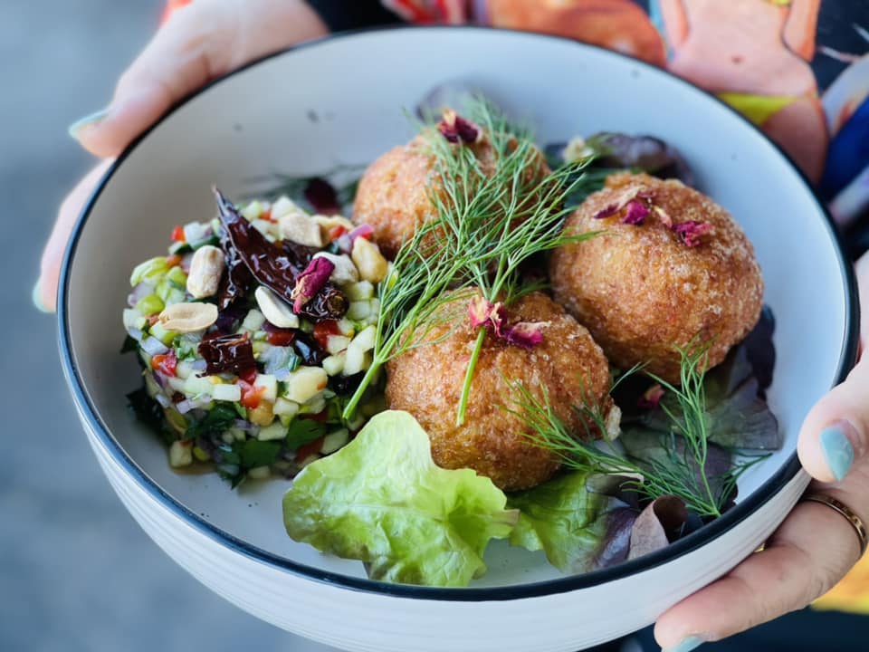 Oops - Thai Arancini (ยำข้าวทอด) Deep fried rice ball served with thai ...