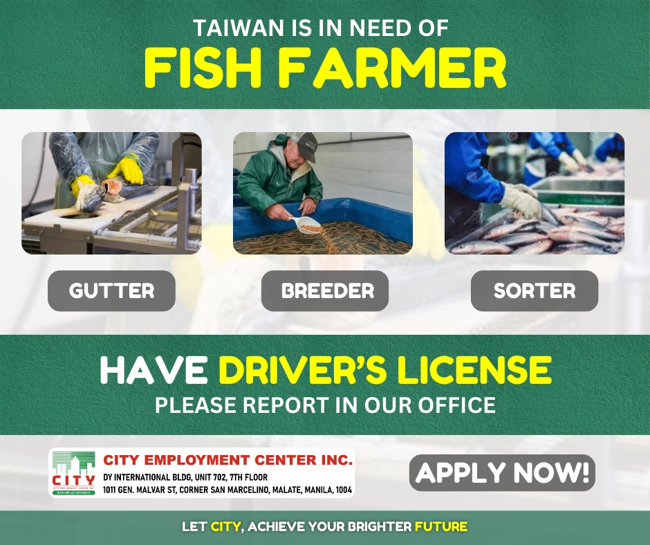 📣TAIWAN IS IN NEED 📣 📍 FISH... - City Employment Center INC. | Facebook