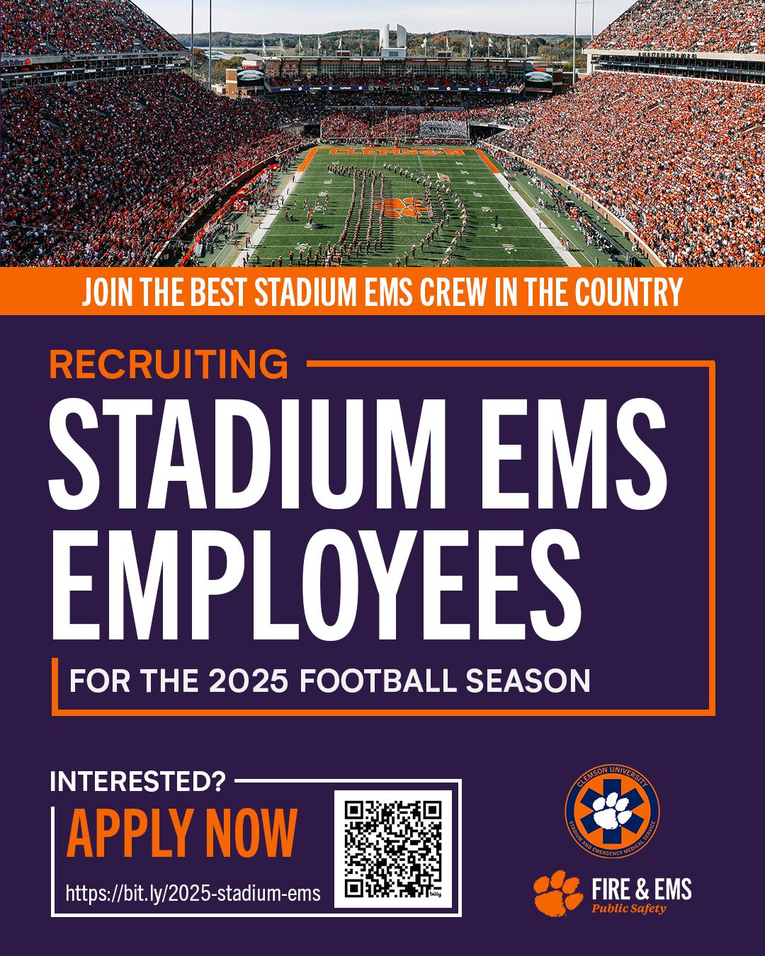 Clemson - CUFD is now recruiting Stadium EMS personnel for the 2025 ...