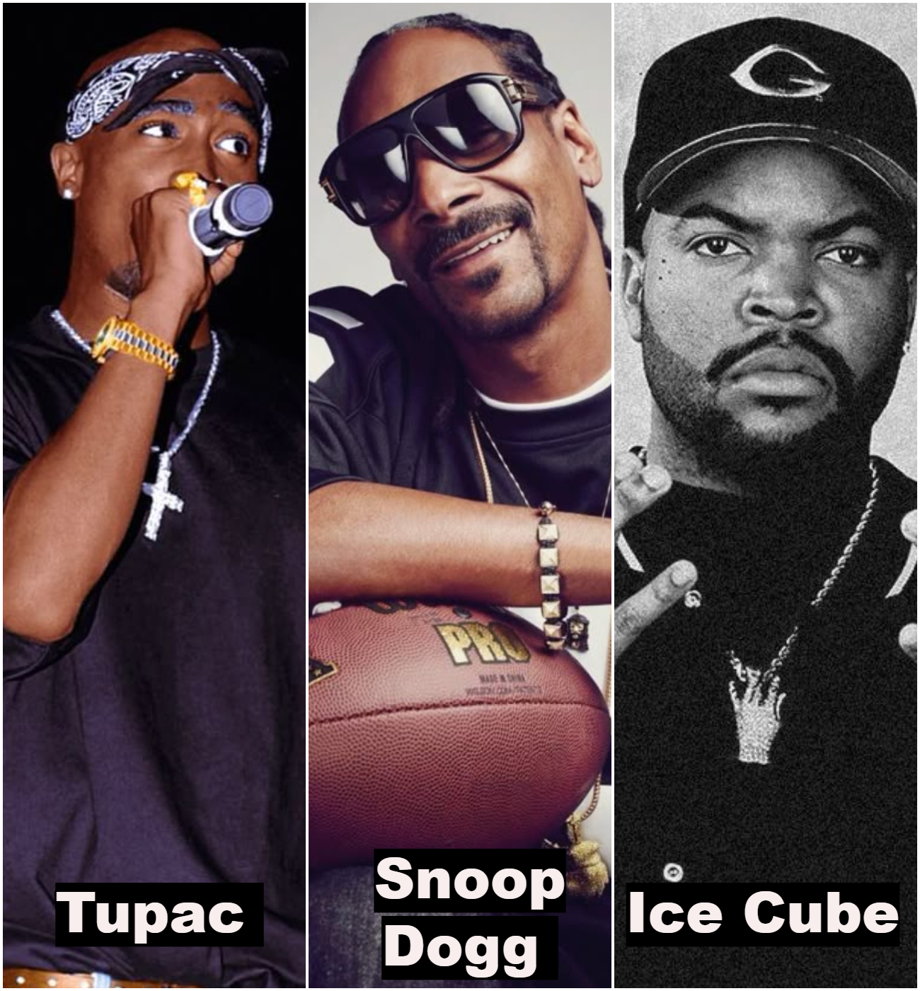Legendary hiphop artists Snoop Dogg, 2Pac and Ice Cube
