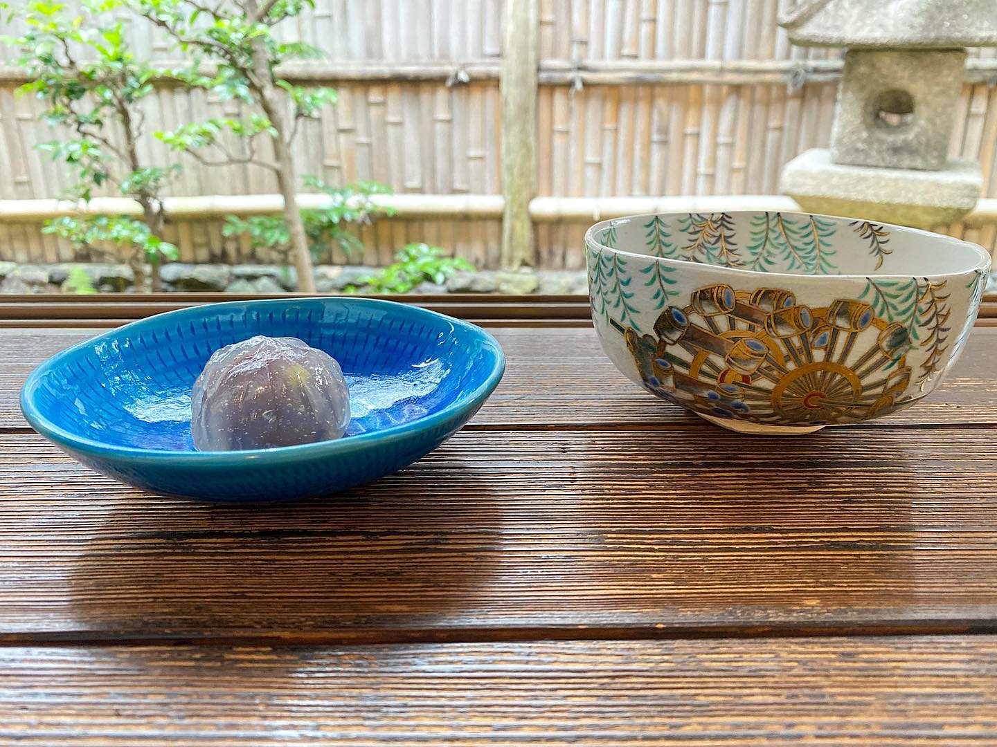 当代香斎作 乾山写し水車の絵 茶碗/Kenzan style polychromatic water