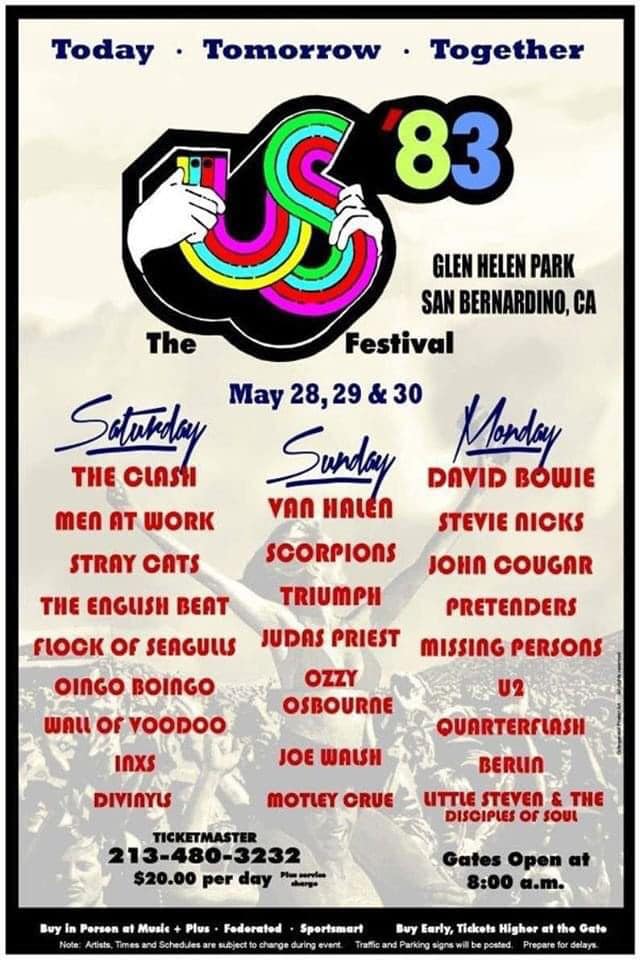 The US FESTIVAL took place over Memorial Day Weekend in 1983 Were