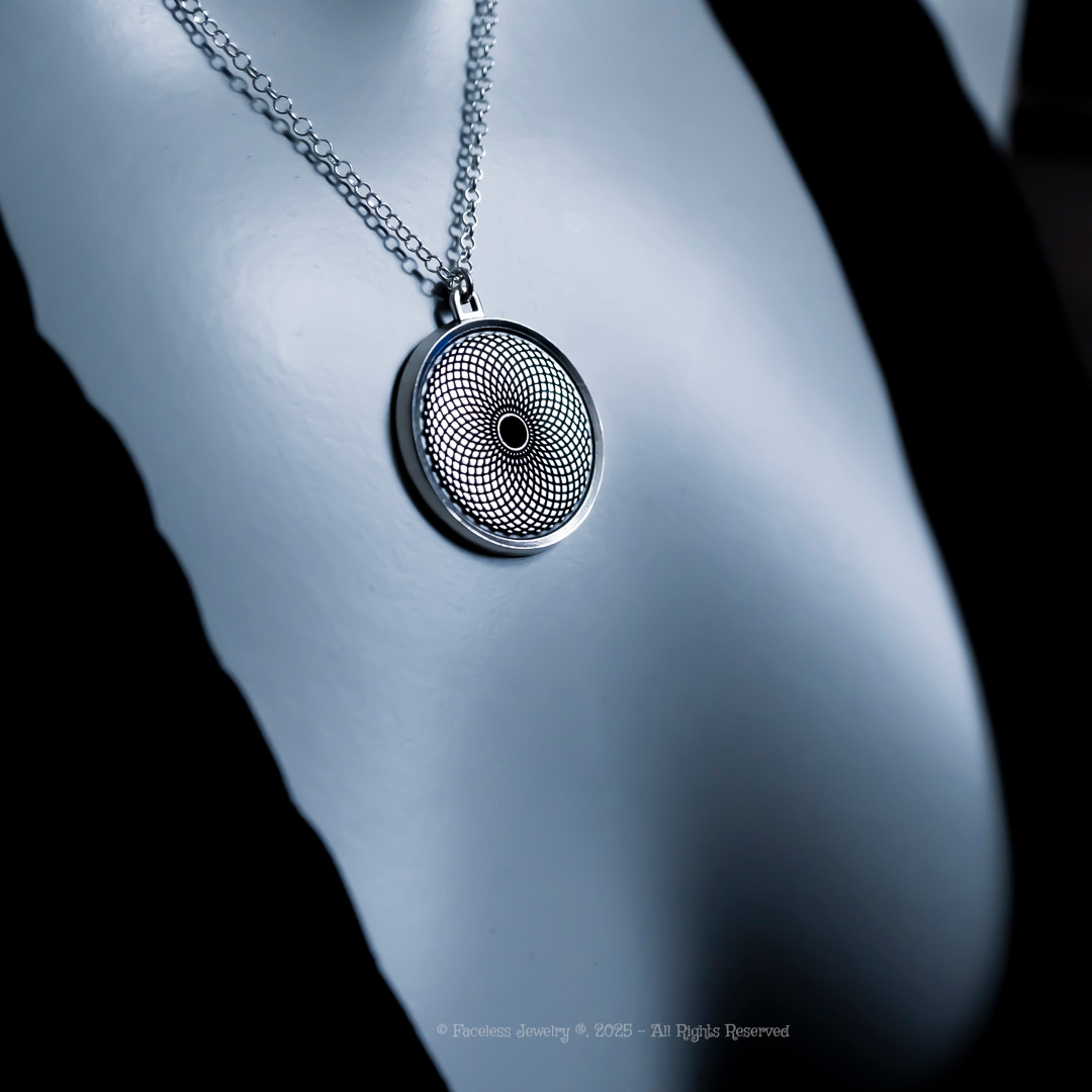 Faceless - A pattern of circles elegantly etched in silver—captivating ...