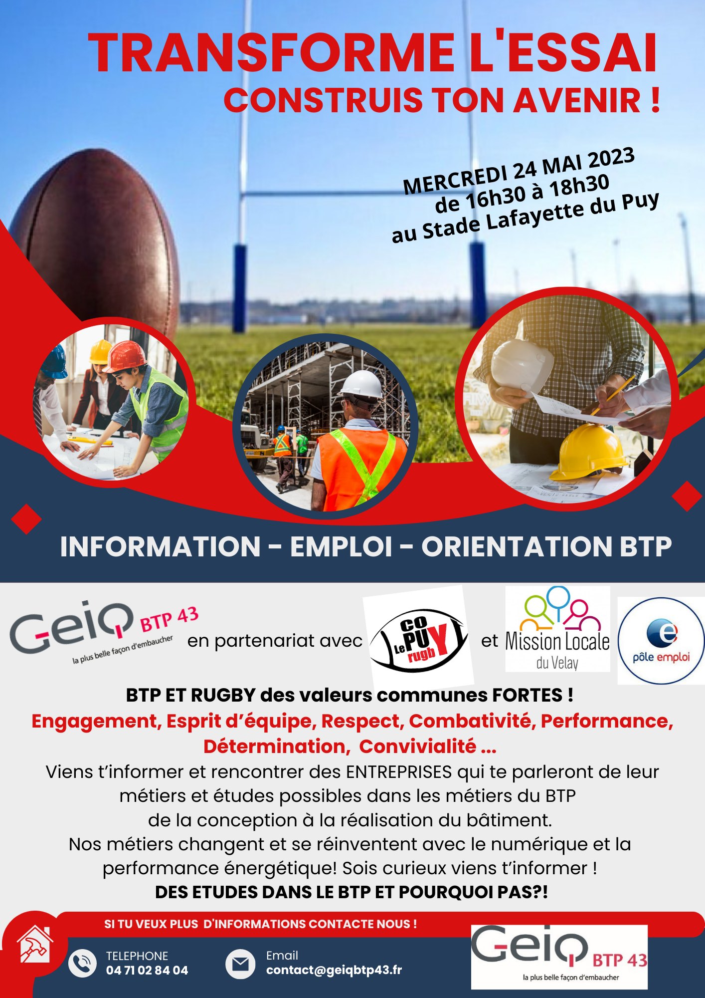 Geiq - ‼️📢TRANSFORME L'ESSAI et CONSTRUIS TON AVENIR ! 🏉👷 DES ETUDES ...