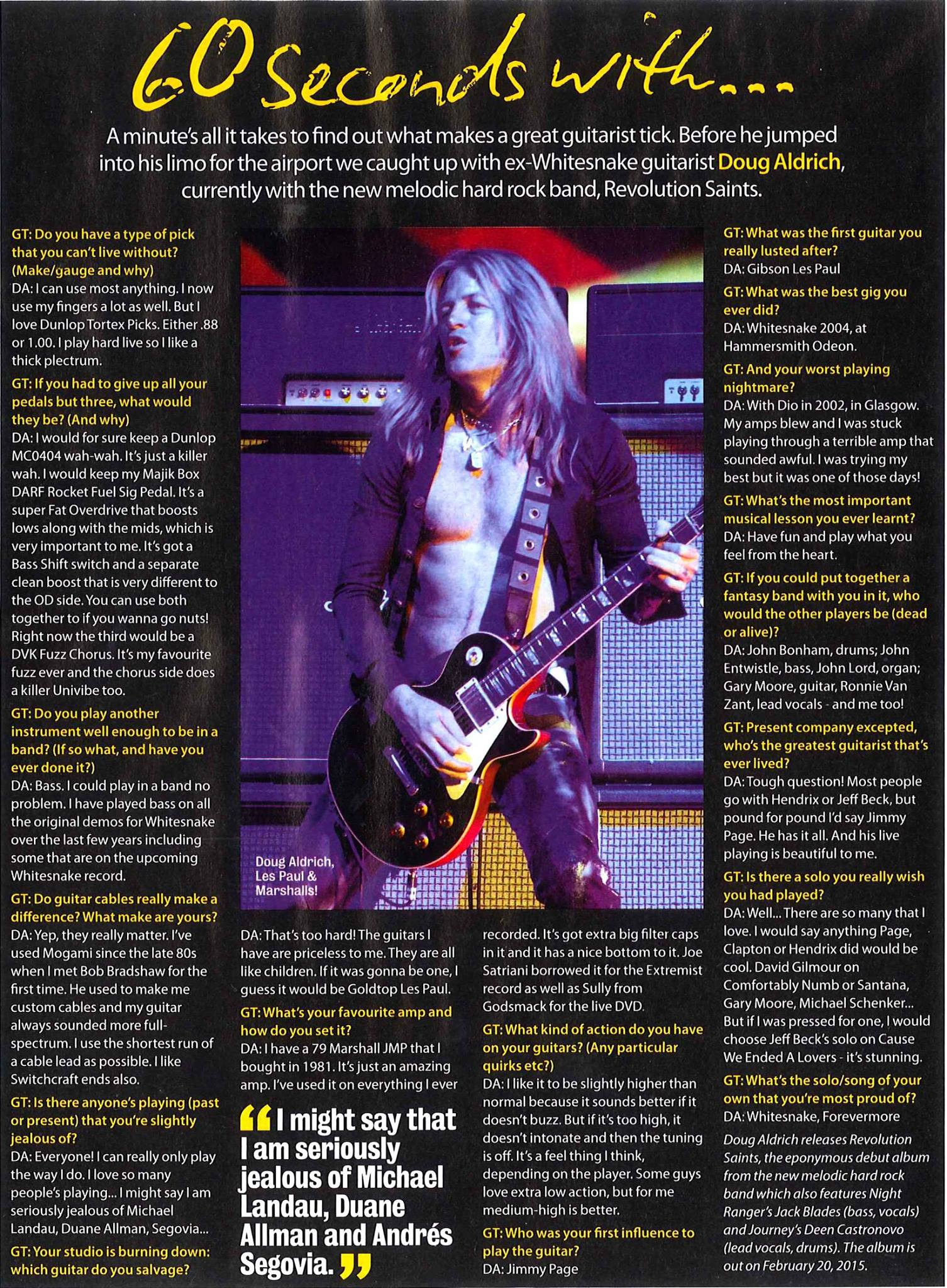 Doug - Interview: 60 seconds with Doug Aldrich. Thanks to Guitar 