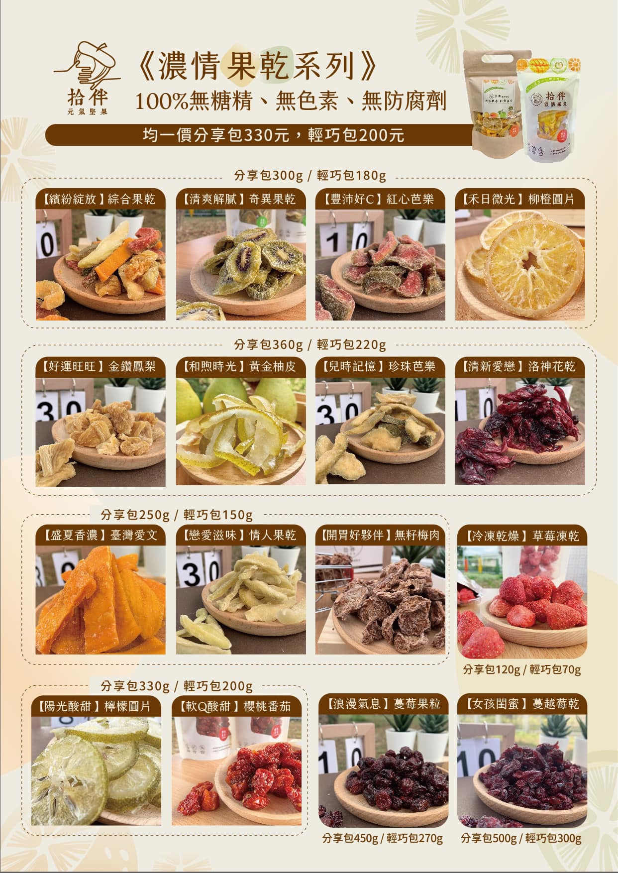 拾伴元氣堅果 - 拾伴2023最新Menu 👋🏻分享包330元 🏻輕巧包200元 全系列滿千免運，宅配到府/超商取貨... | Facebook