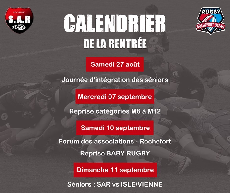 ⏰ C’est la rentrée ⏰... - S.A.R. Rugby Rochefort - Officiel | Facebook