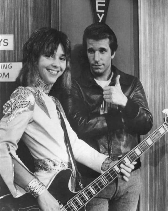 Leather Tuscadero and Fonzie on an episode of Happy Days in 1977