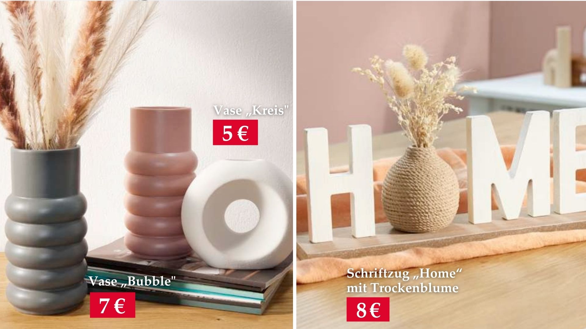 Woolworth - Mache deine Dekoration zu einem echten Blickfang mit unseren wunderschönen Deko-Schiffszügen und besonderen Vasen. 😍 Schriftzug „Home“ mit Trockenblume 8 €