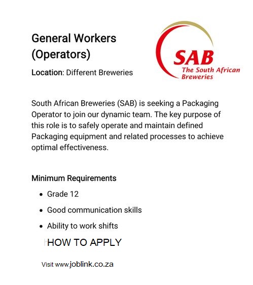 Sab Breweries is Hiring New Workers