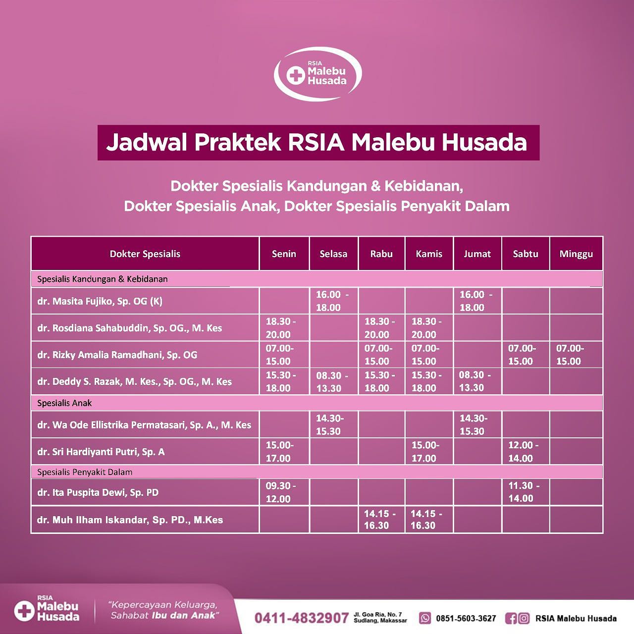 RSIA - Jadwal Praktek Dokter Spesialis Rumah Sakit Ibu & Anak Malebu ...
