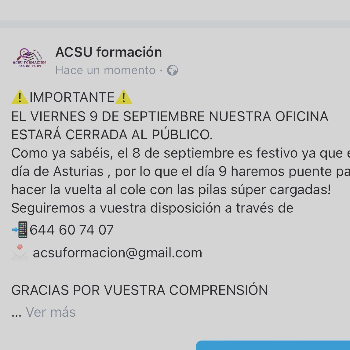 ACSU formación - ⚠️IMPORTANTE⚠️ Necesitamos empezar el...