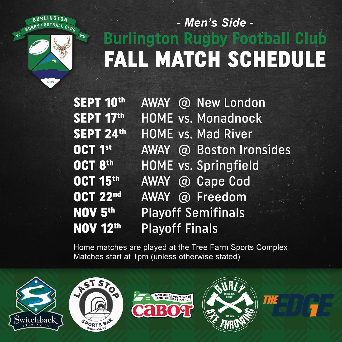 MEN’S SIDE FALL SCHEDULE... - Burlington Rugby Football Club | Facebook