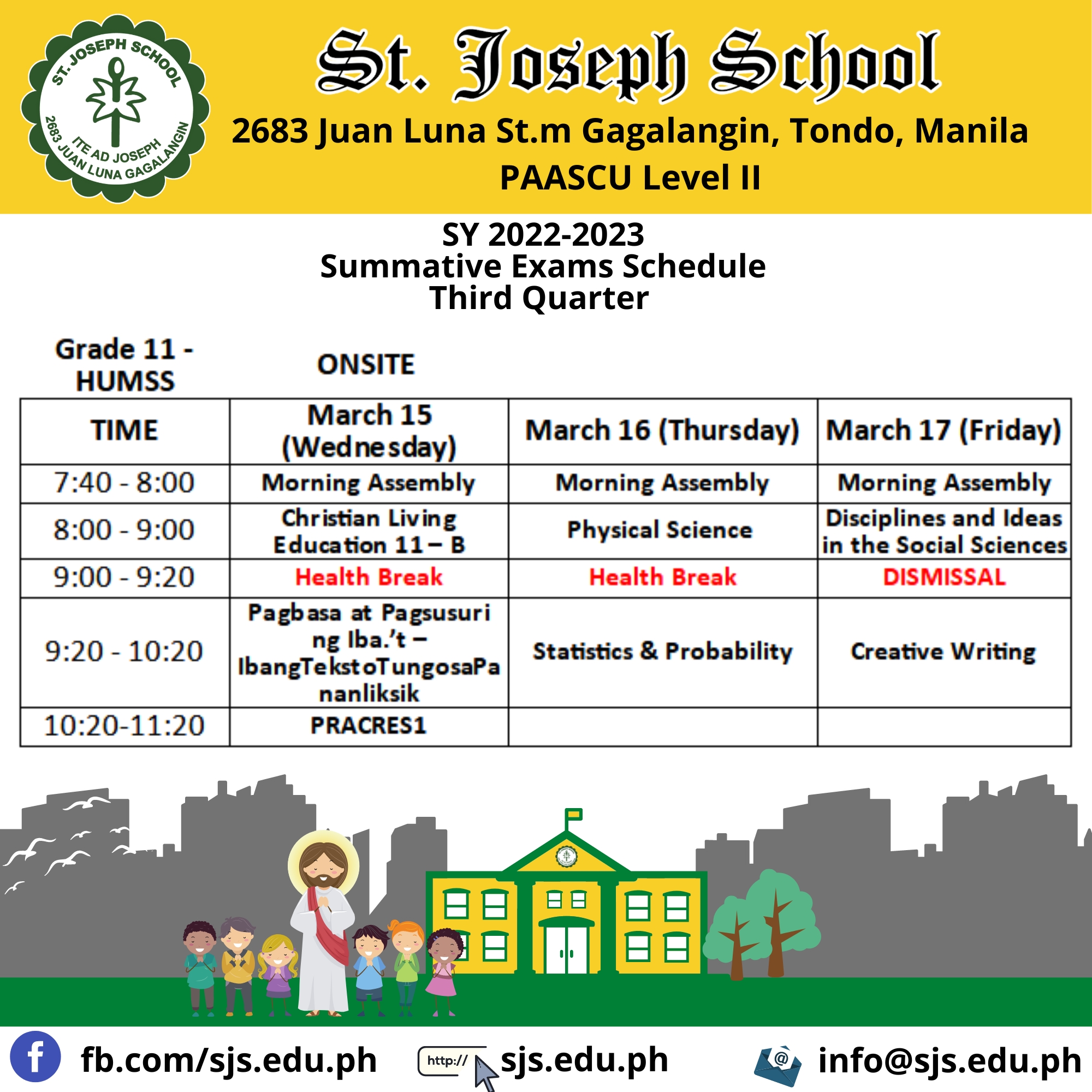 St. - Schedule of 3rd Quarter Summative Exams S.Y. 2022 - 2023. Please ...