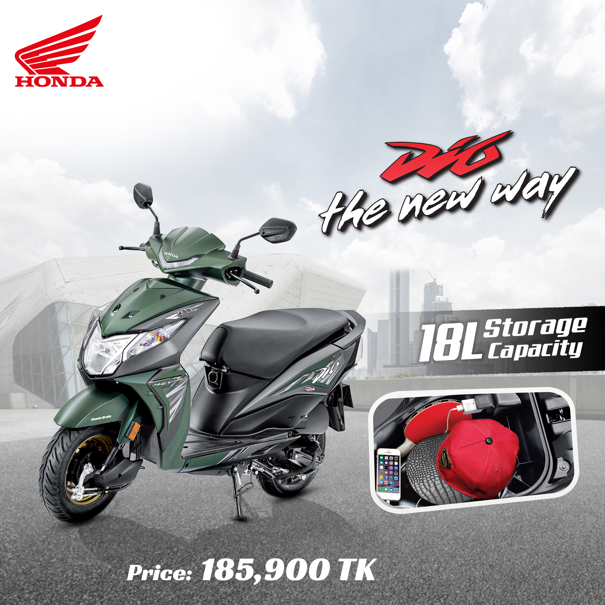 With its spacious underseat storage, the Honda Dio makes room for 