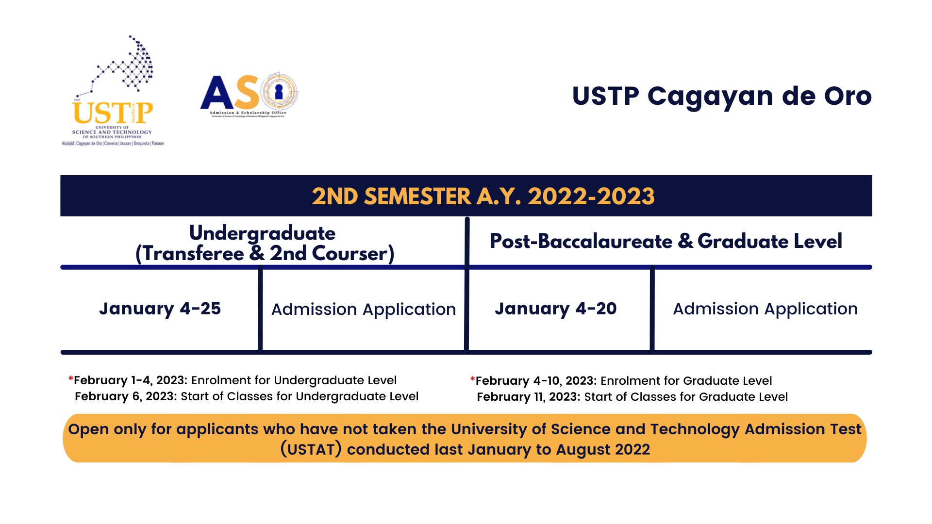 USTP - Admission exam schedule will be sent thru e-mail. Admission ...