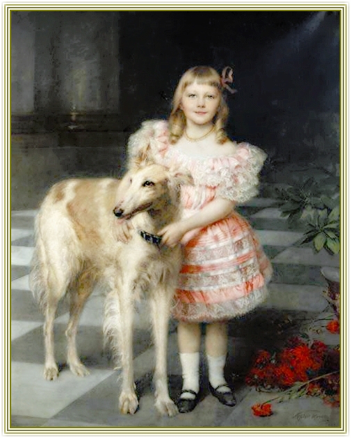 Princess Viktoria Luise of Prussia with the two borzoi dogs her