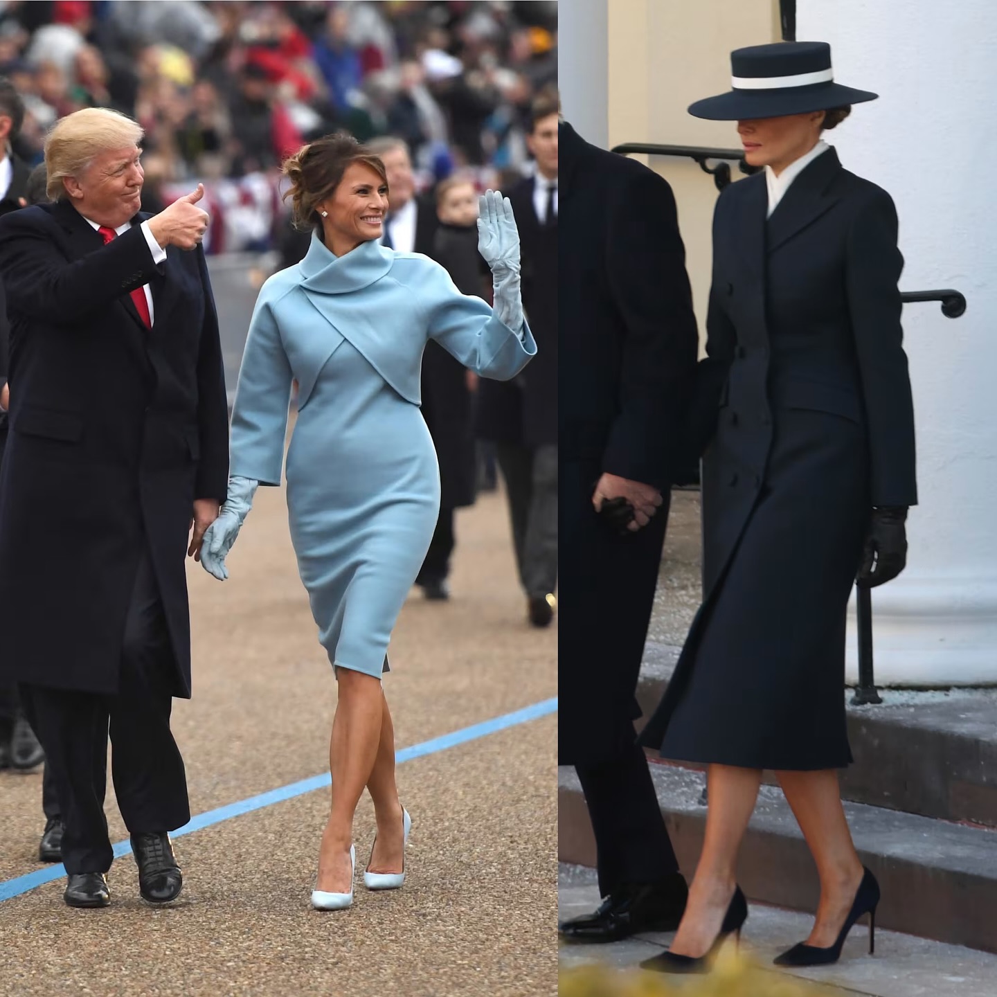 lady in light blue dress at inauguration ceremony What did you think of First Melania Trump's Day look? Purple Homecoming Dress