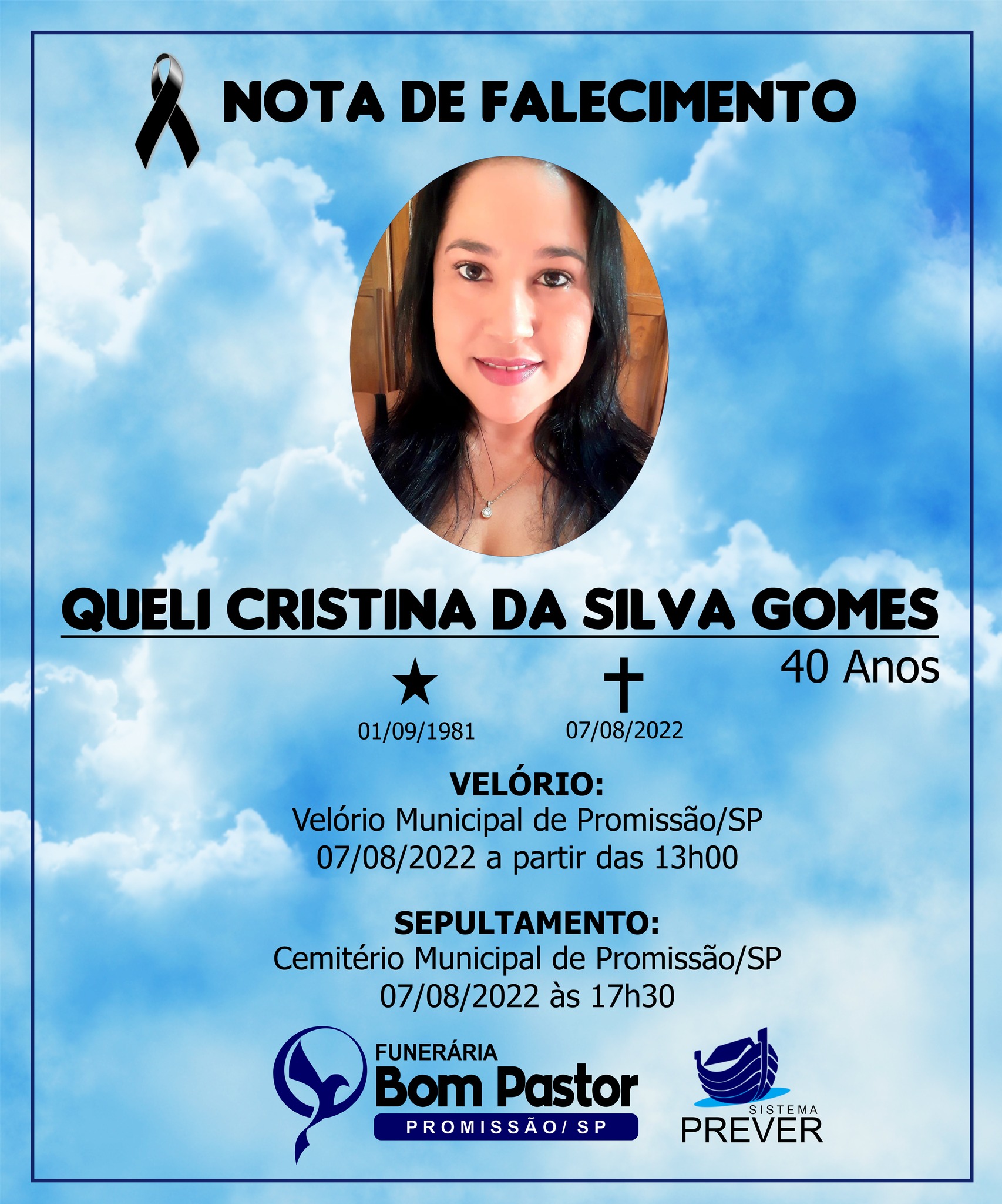 NOTA DE FALECIMENTO †... - Funerária Bom Pastor de Promissão | Facebook