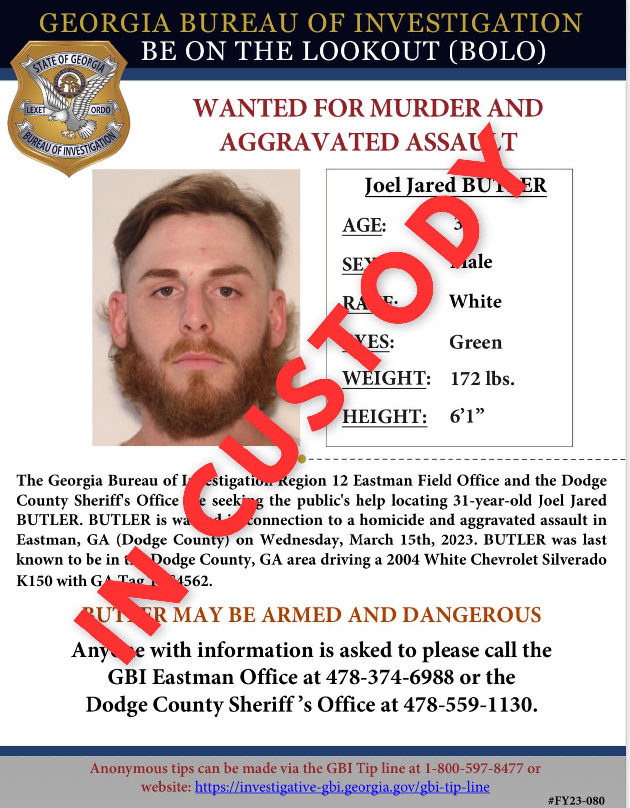 UPDATE: Butler was... - Georgia Bureau of Investigation | Facebook
