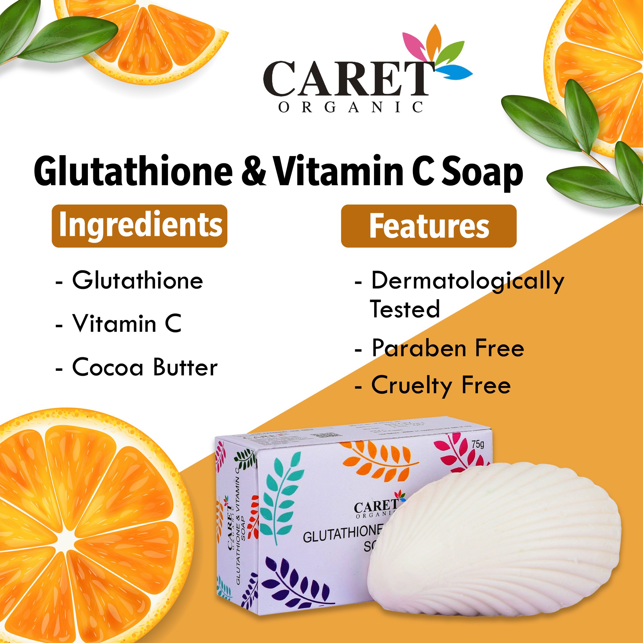 Let your skin feel the freshness of our Caret Organic Glutathione & Vitamin C soap ❤️ Enriched with loads of organic resources to give you a way healthier skin! 🌱 Shop yours