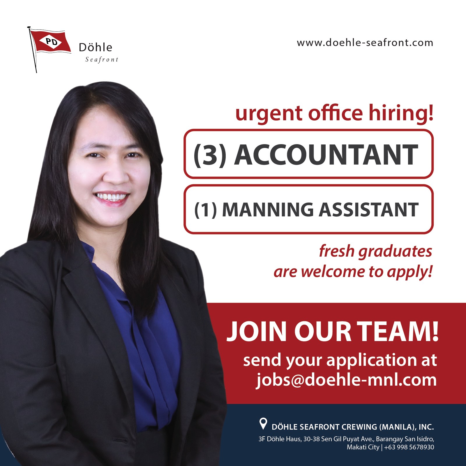 WE ARE HIRING... Döhle Seafront Crewing (Manila), Inc. Facebook