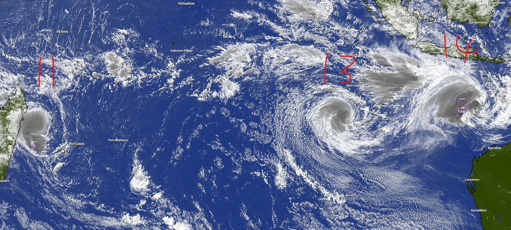 Earth - The southern Indian ocean is crawling with cyclones right now ...