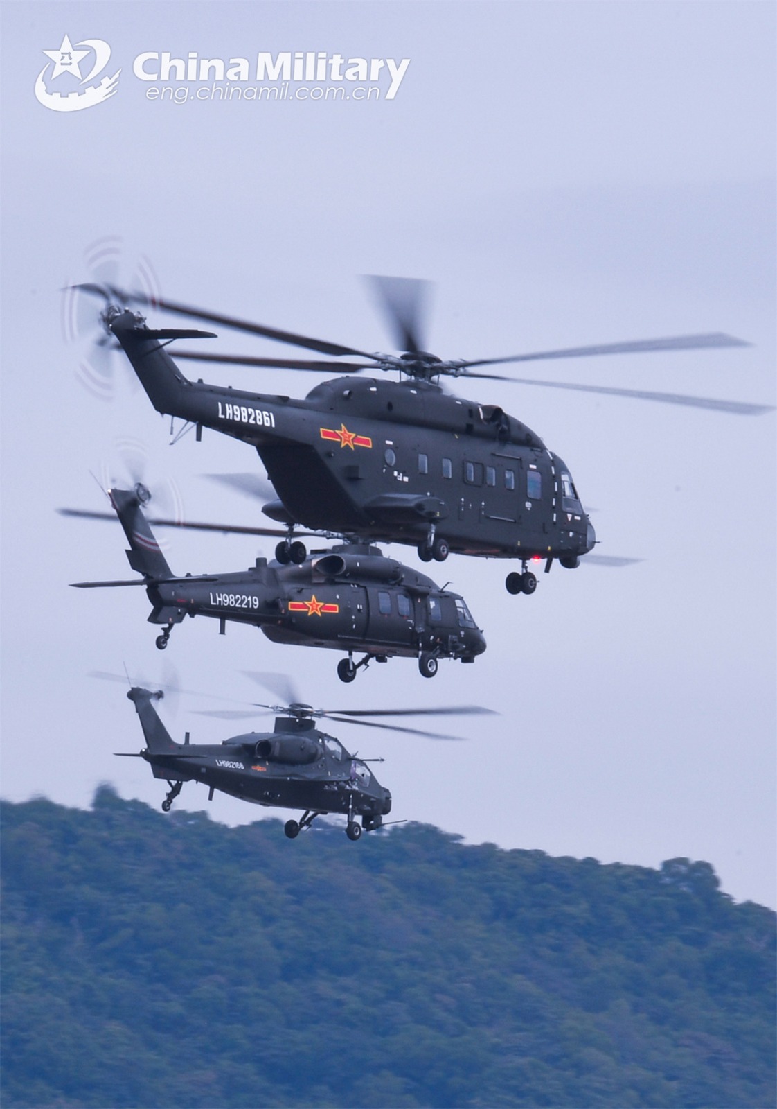 Z-20, Z-10 and Z-8 helicopters attached to an army aviation