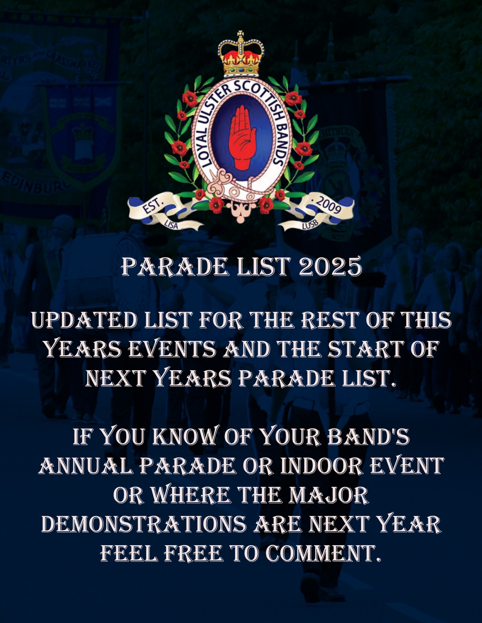 Updated list for the rest of... - Loyal Ulster Scottish Bands