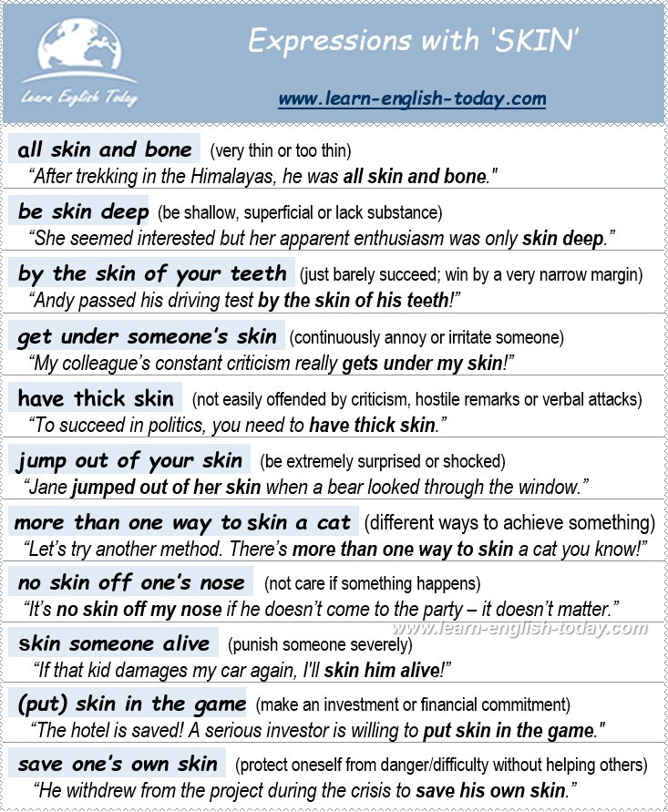 EXPRESSIONS with ‘SKIN’ More... - Learn English Today.com