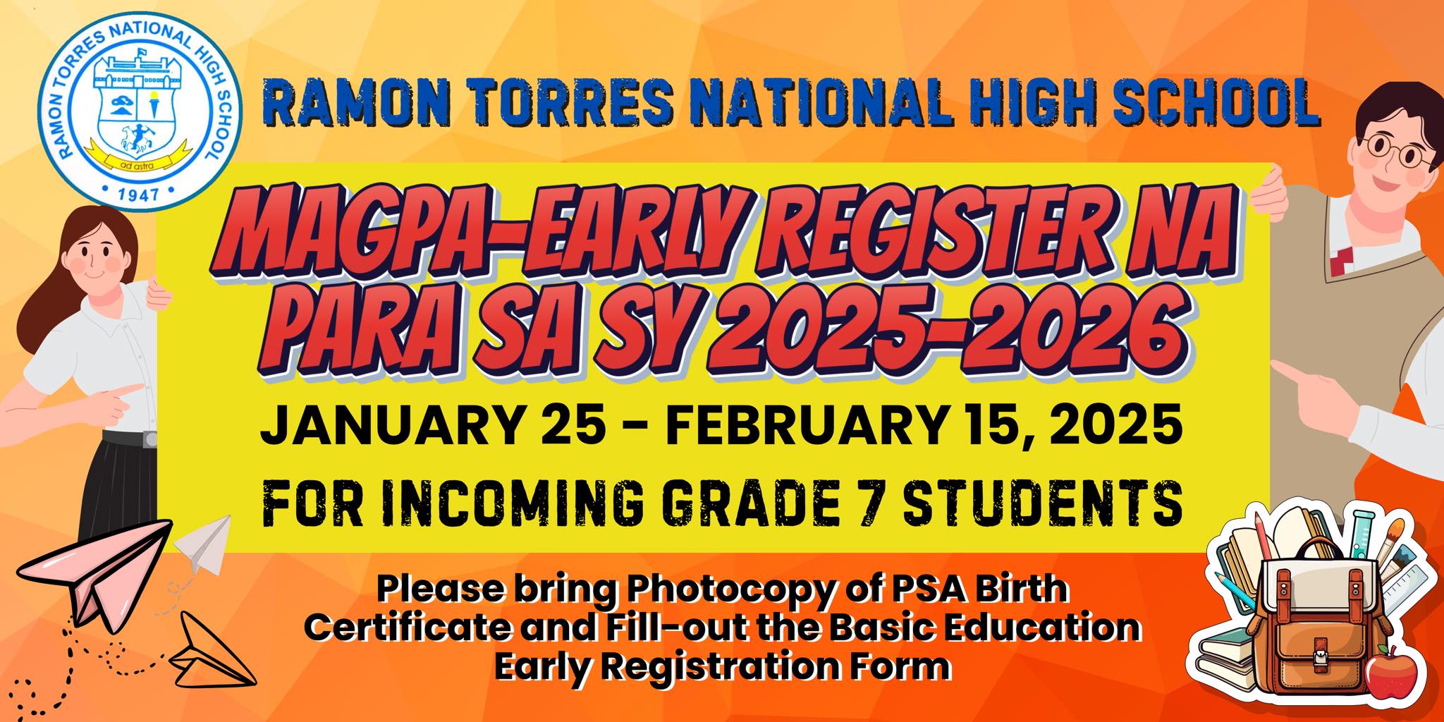 RTNHS - EARLY REGISTRATION FOR INCOMING GRADE 7 STUDENTS! Early ...