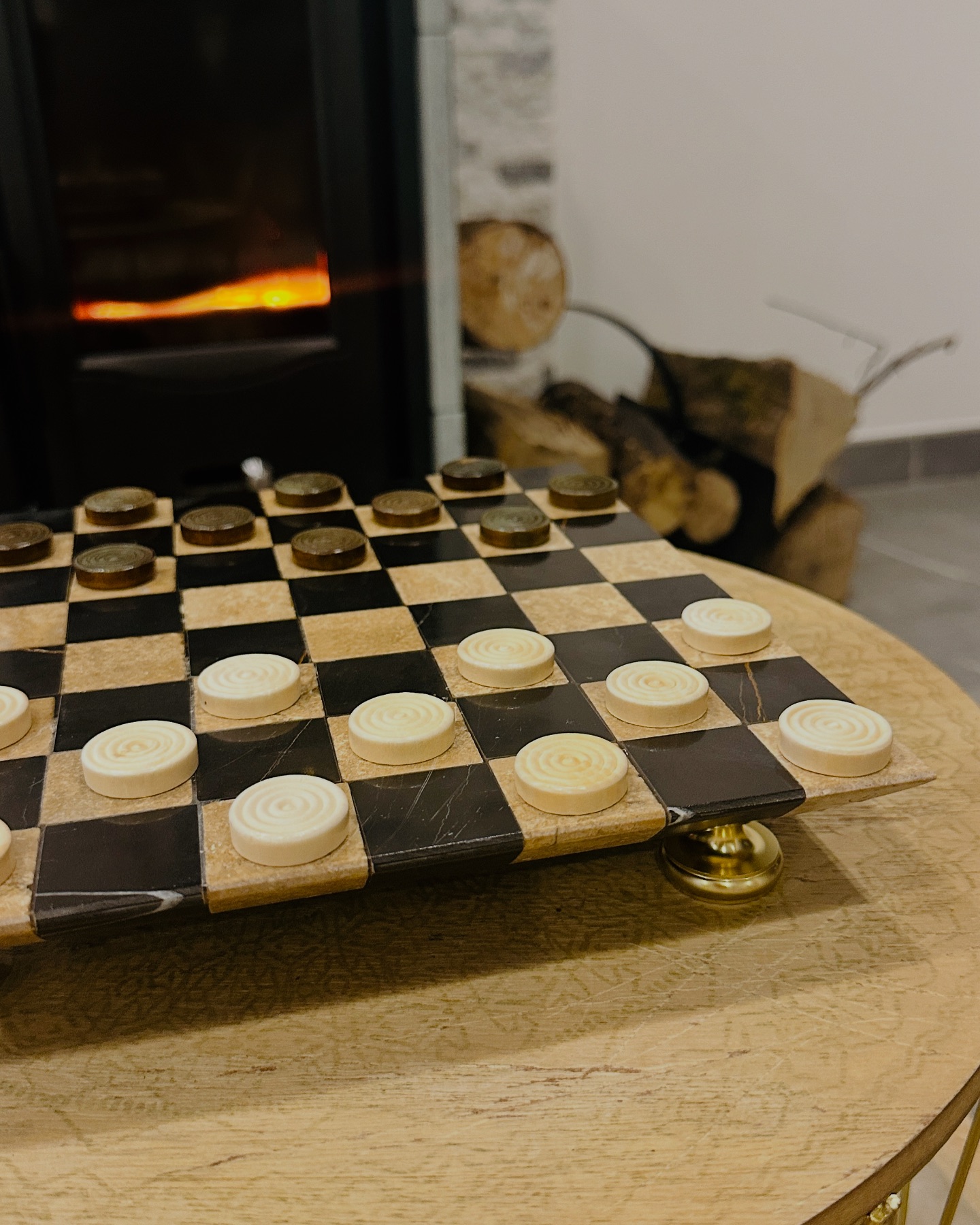 Jeu de dames Radicaln Marble, jeu de dames de tournoi fait main de 38 cm (15 pouces) en noir et blanc pour 2 joueurs - Jeu de société portable