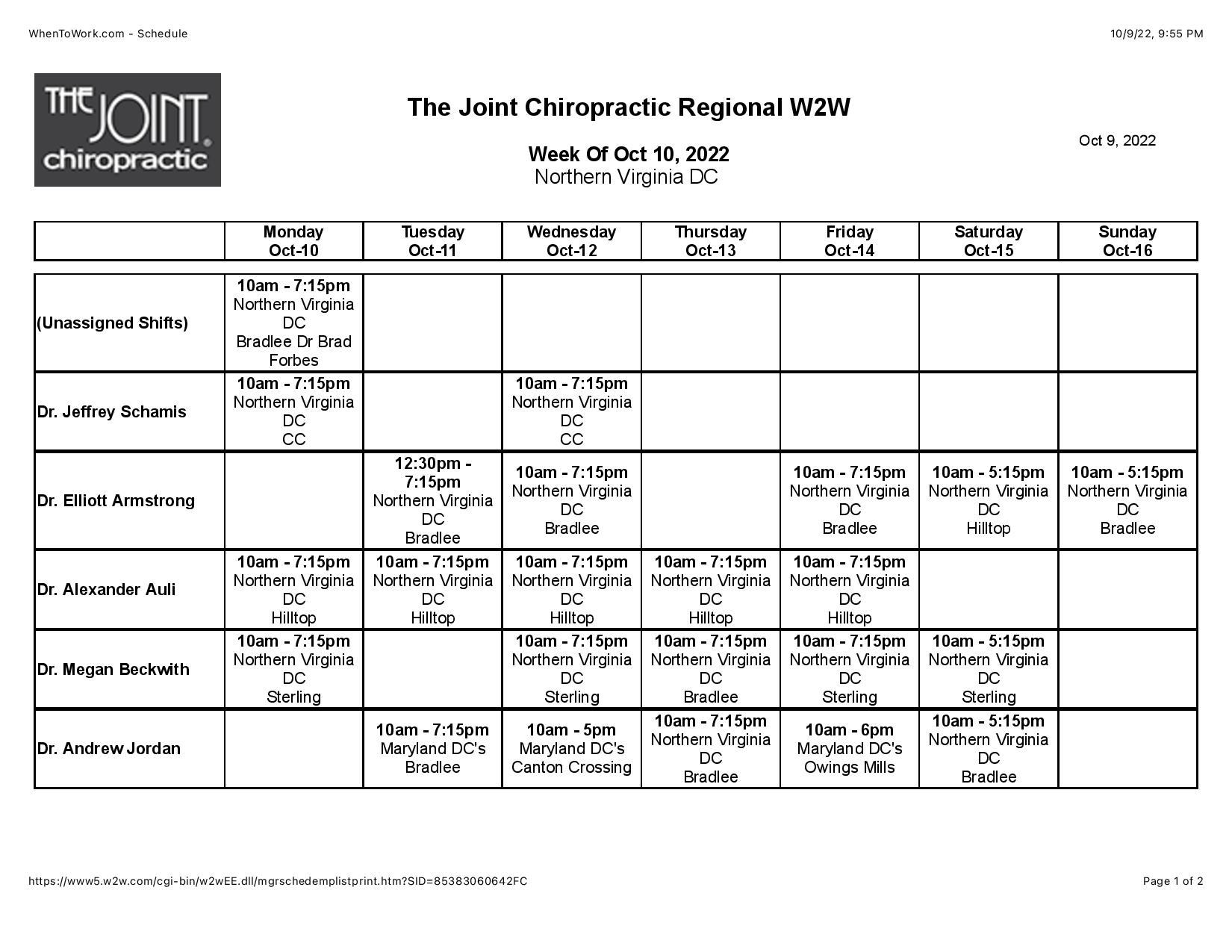 Doctor's work schedule for the... - The Joint Chiropractic | Facebook