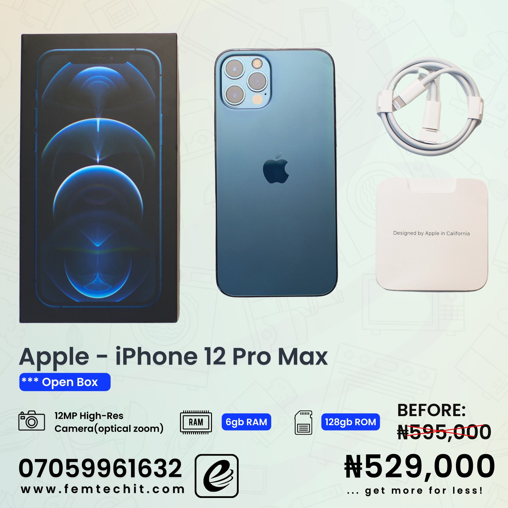 Apple iPhone 12 pro max - 128gb (Open-box) available for GRAB 