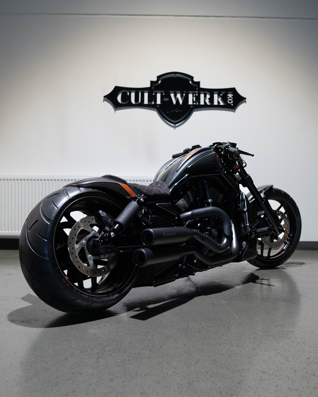 Harley Davidson Night Rod Special with orange racing custom parts
