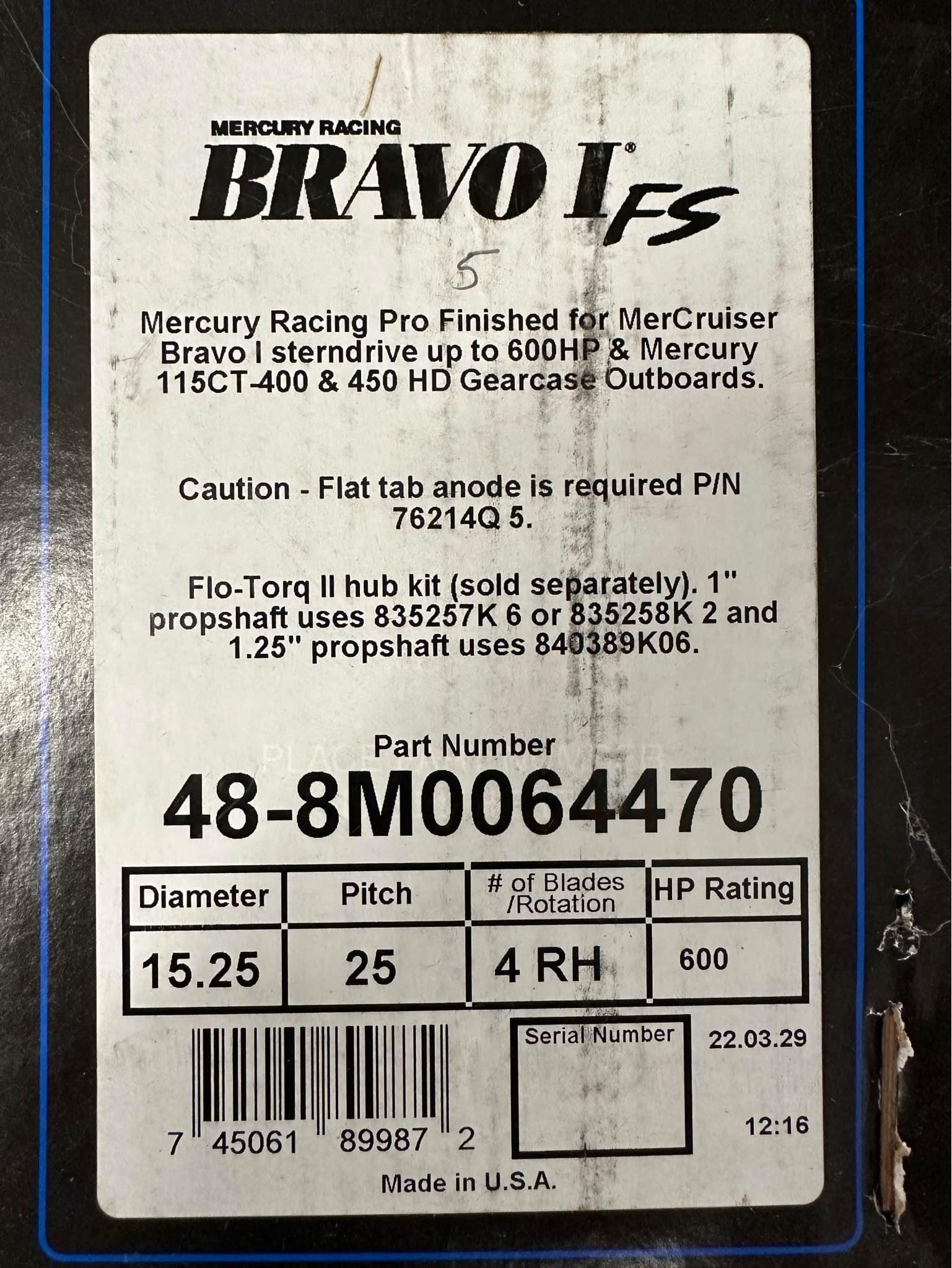 Bravo I FS Pro Finished (15.25 x 25.5) MERCURY RH Prop