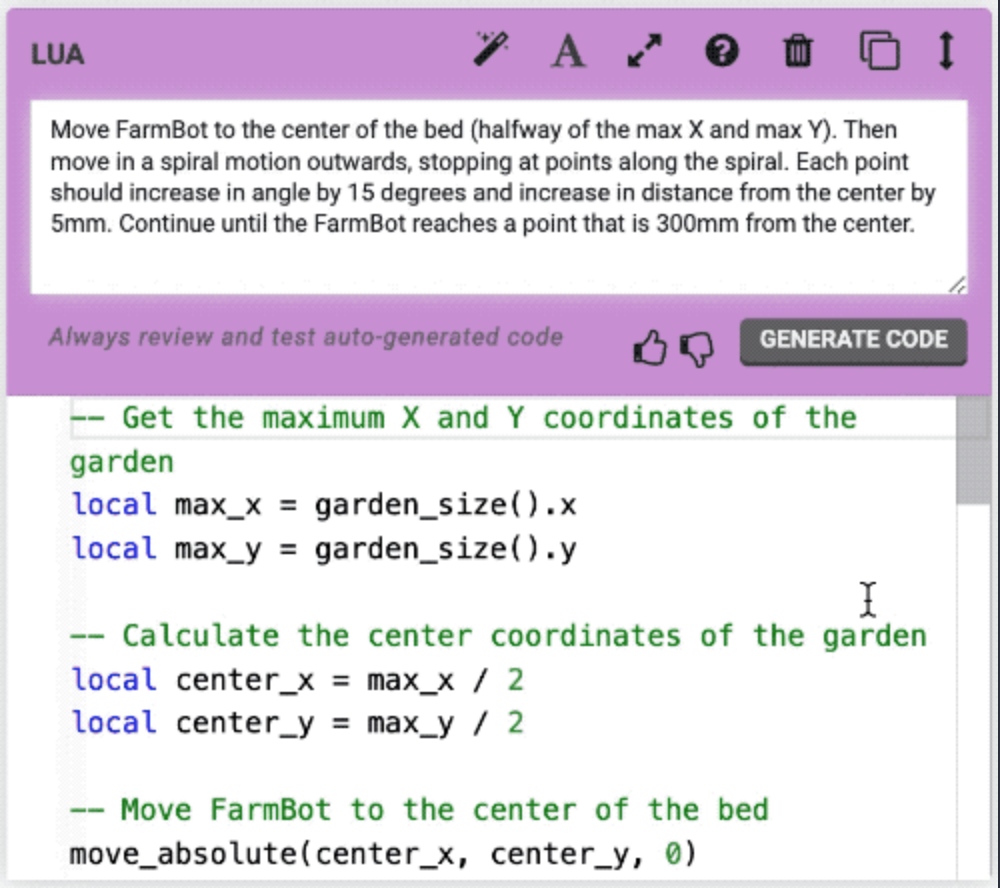 FarmBot - NEW in the #FarmBot web app: AI powered Lua code...