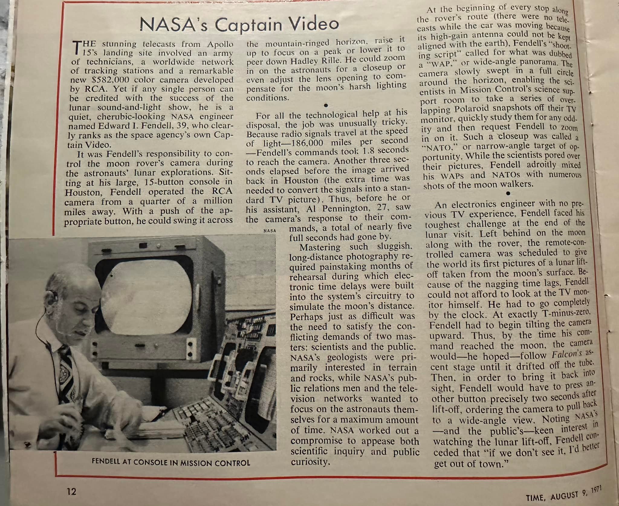 Apollo 15 featured in August 9 1971 Time Magazine