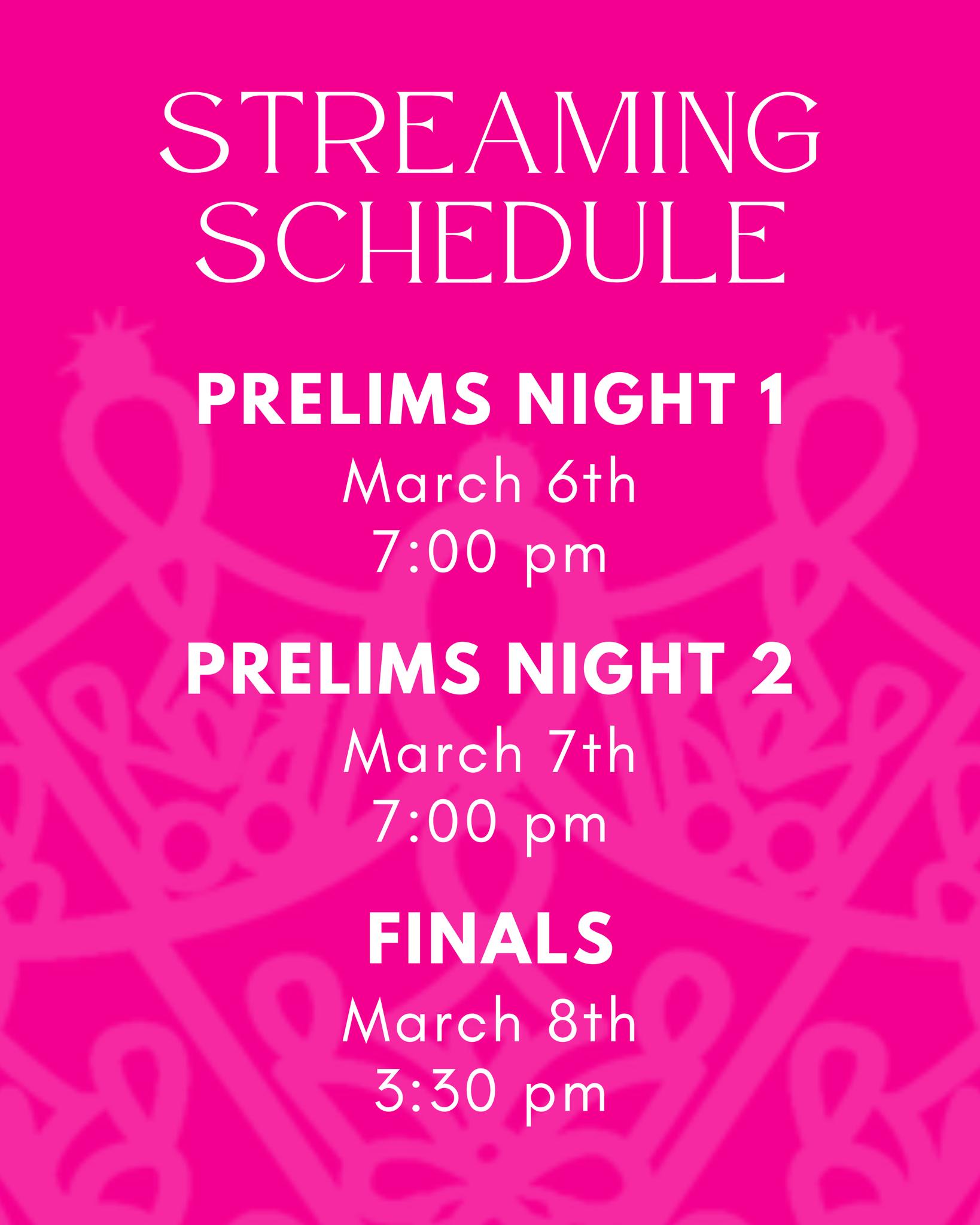 Pageant Central - Here is the streaming schedule for Miss... | Facebook