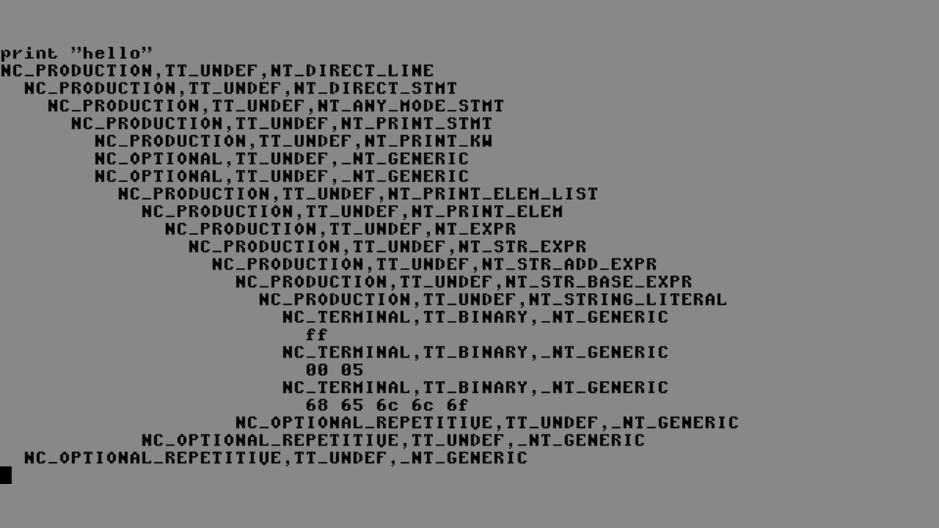 Made some progress with AsmBASIC again, now it has syntax analysis