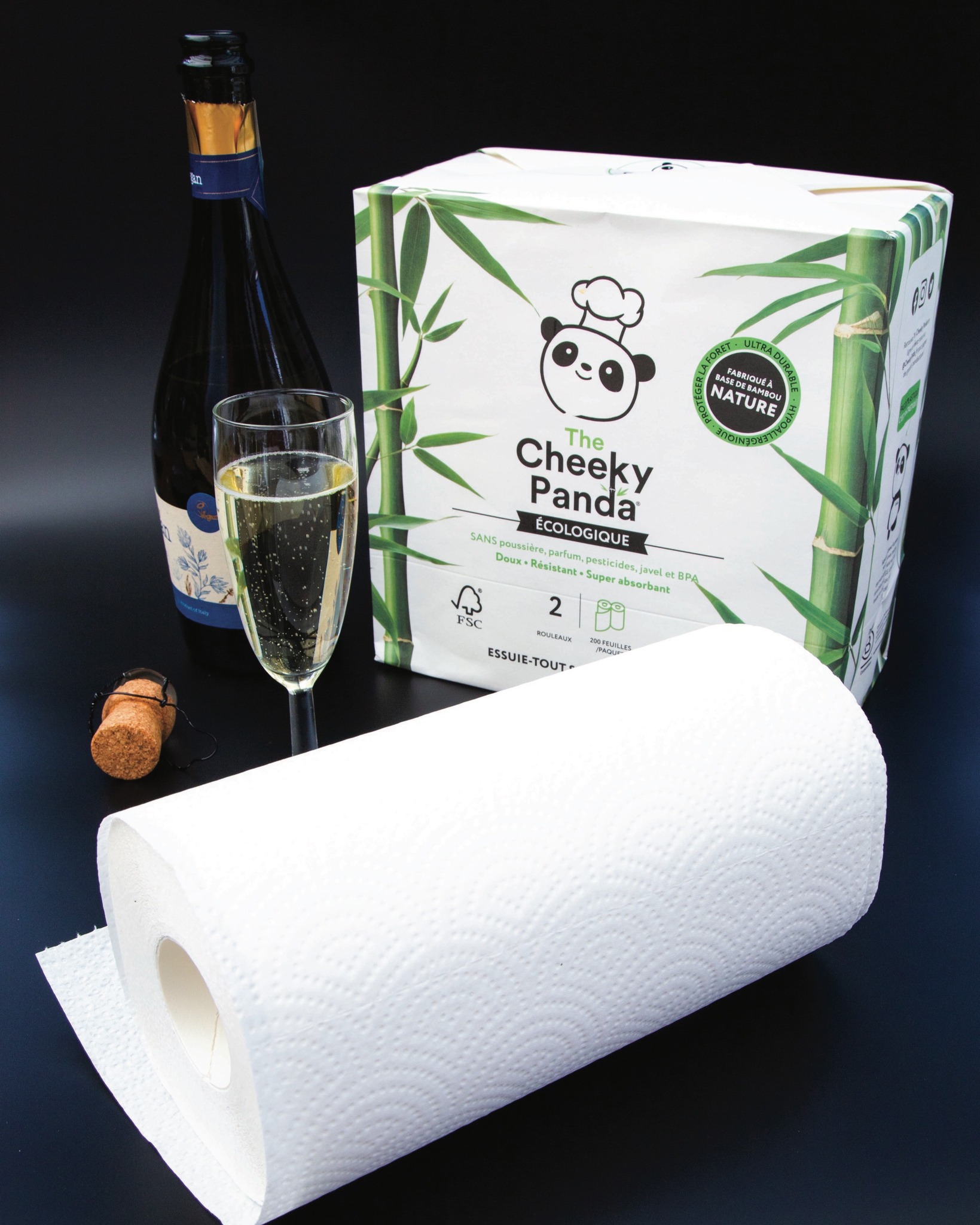 Essuie-Tout En Bambou The Cheeky Panda - 2 Rouleaux, 200 Feuilles, Ultra Absorbant Et Écologique