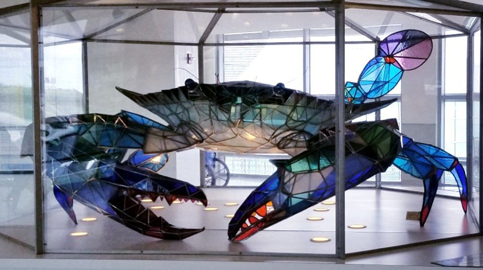 The gigantic blue crab glass sculpture here at BWI Marshall is