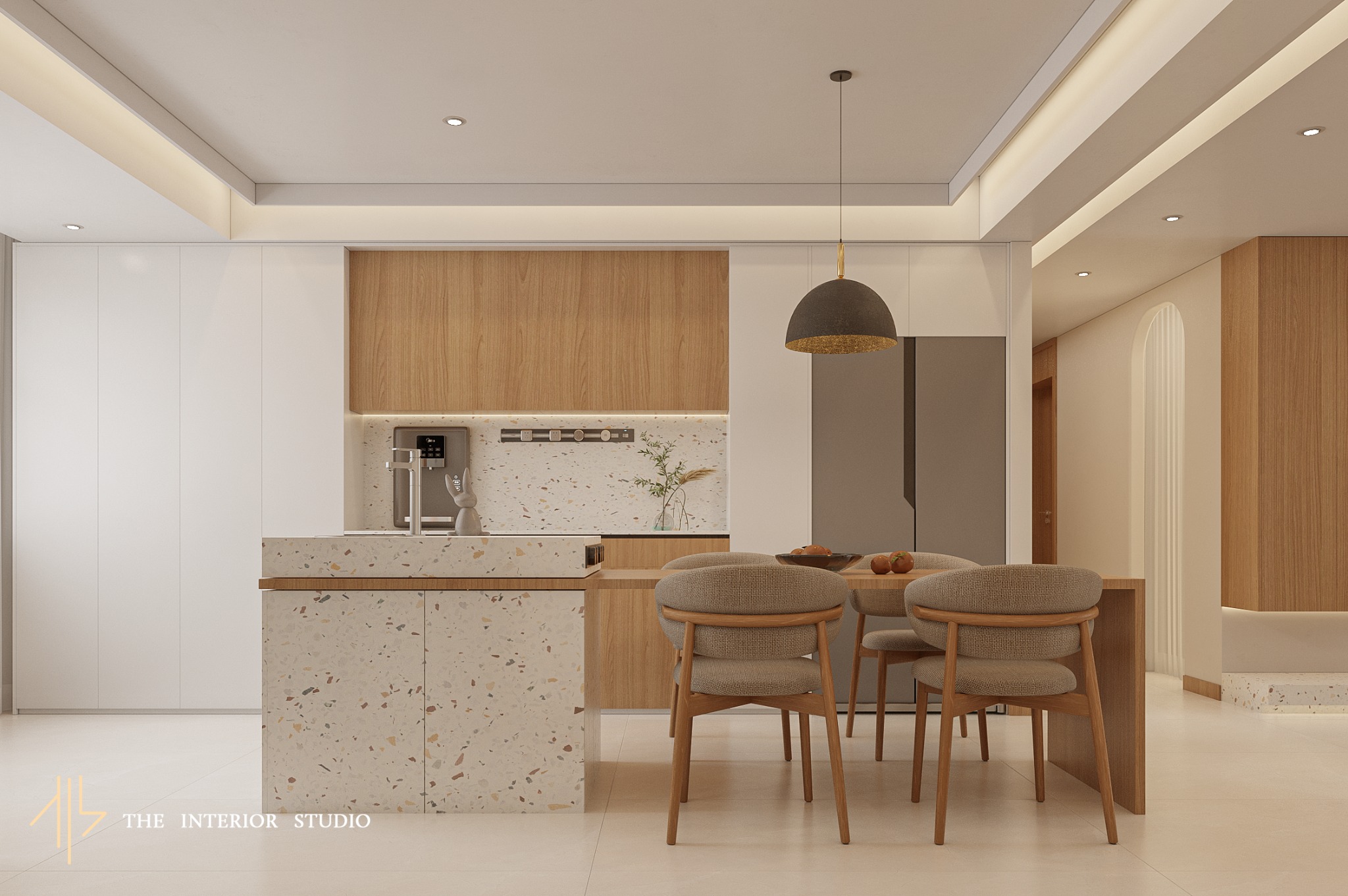 The Interior - An island with a dining table, perfectly sized for four ...