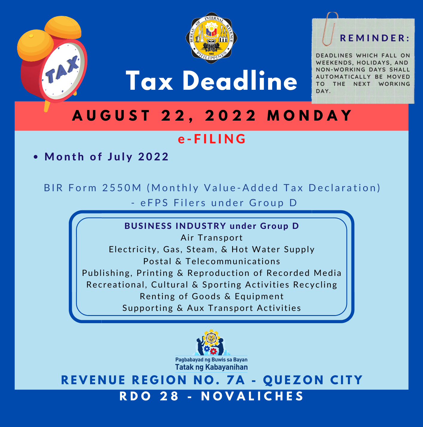 BIR - Hi Taxpayers! A Tax Reminder for today! Keep Safe and Healthy ...