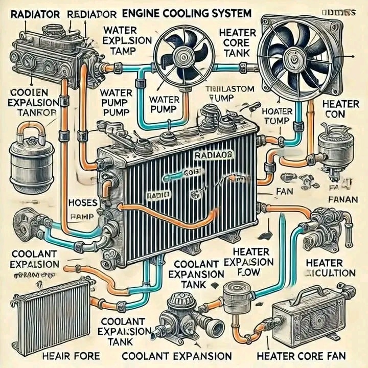Cars - 🚗 Engine Cooling System Overview 🔥 ️ This diagram illustrates ...